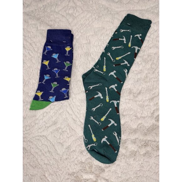 Men's Novelty Crew Socks Bundle Tools & Martini Print Sz 10-13 - Picture 3 of 6